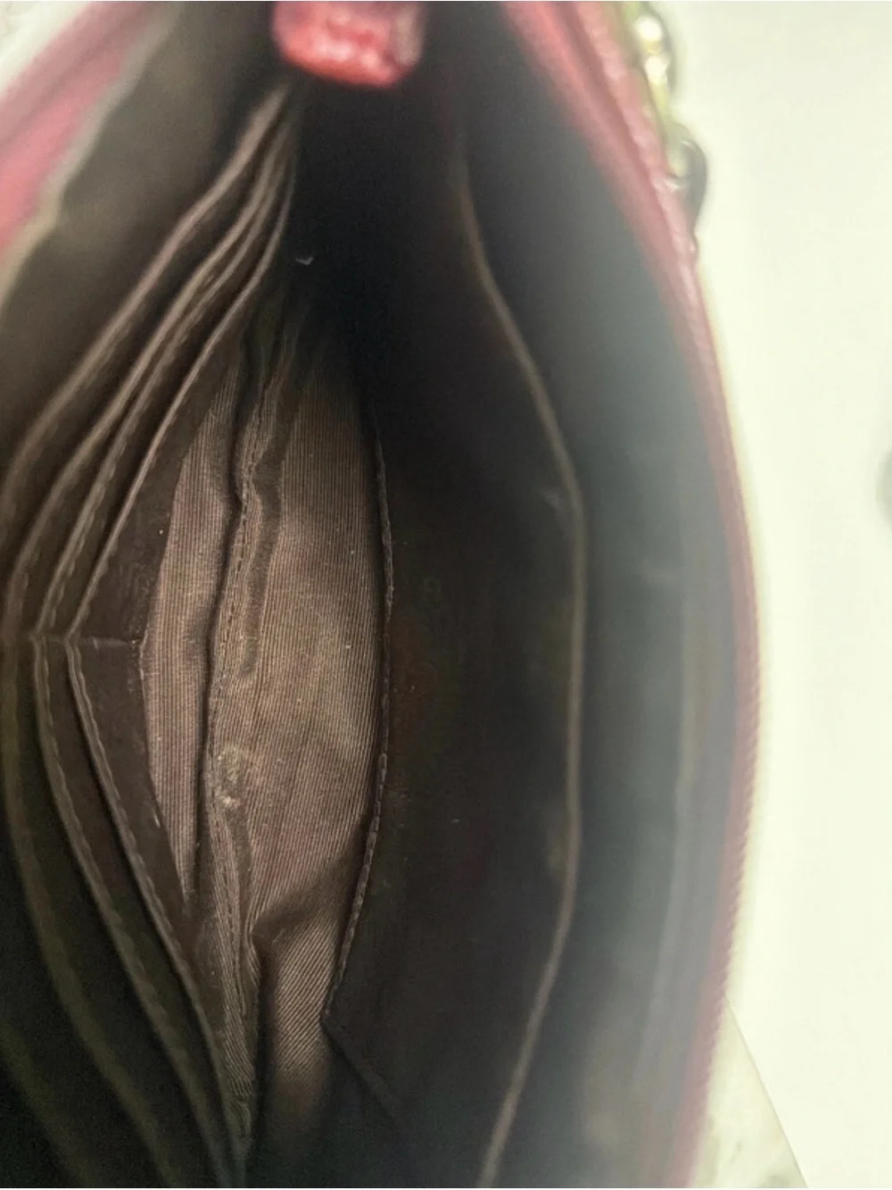 Coach Khaki Signature Canvas Wristlet with Burgundy Trim
